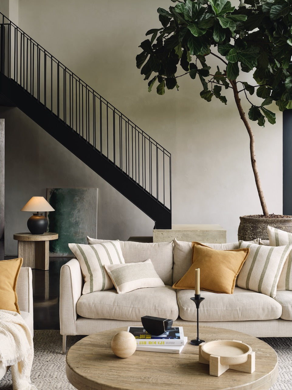 Housse de coussin à rayures vertes et crème