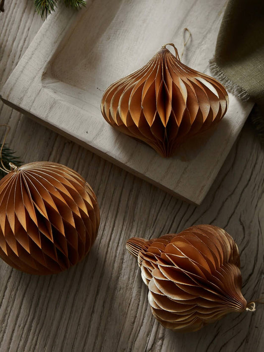 Lot de 3 décorations de boules en papier rouille