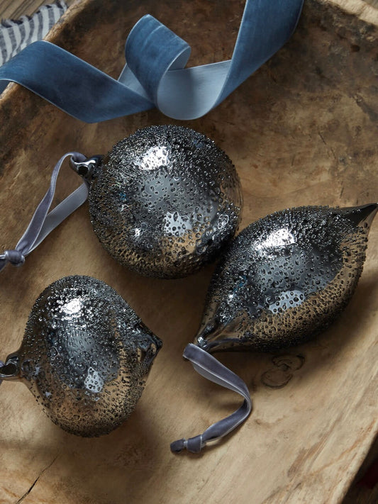 Lot de 3 boules en verre argenté texturé
