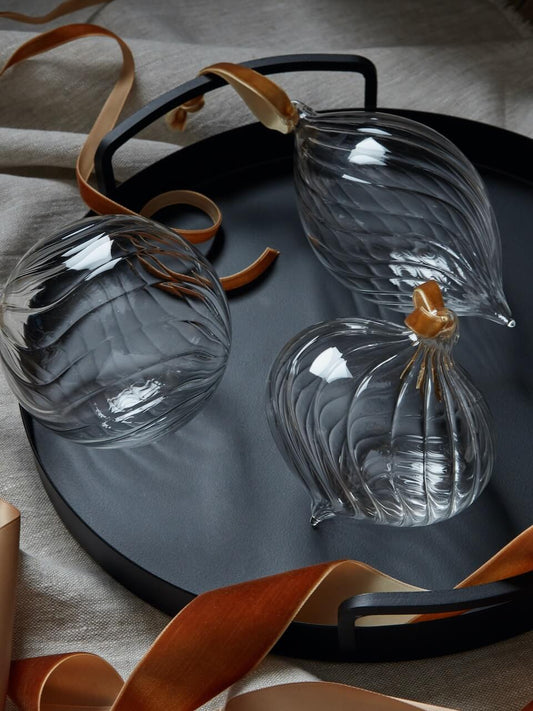 Ensemble de 3 boules de Noël torsadées en verre