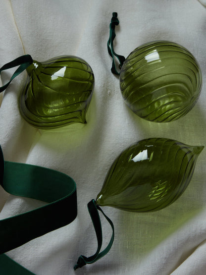 Lot de 3 boules de Noël torsadées en verre vert
