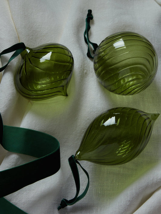 Lot de 3 boules de Noël torsadées en verre vert