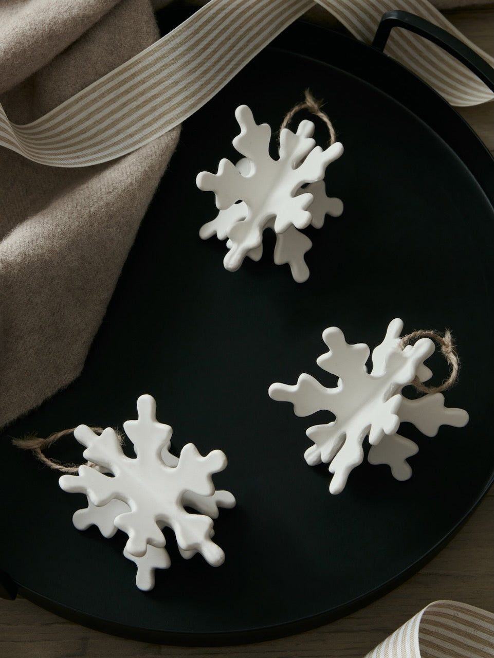 Ensemble de 3 flocons de neige en céramique blanche