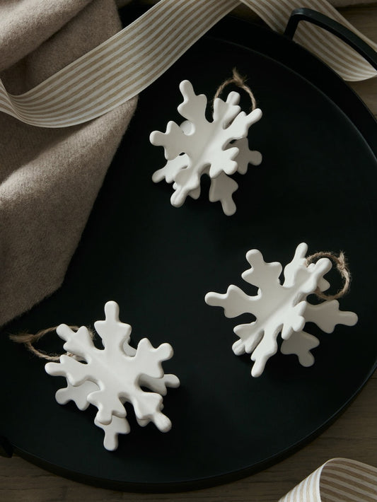 Ensemble de 3 flocons de neige en céramique blanche