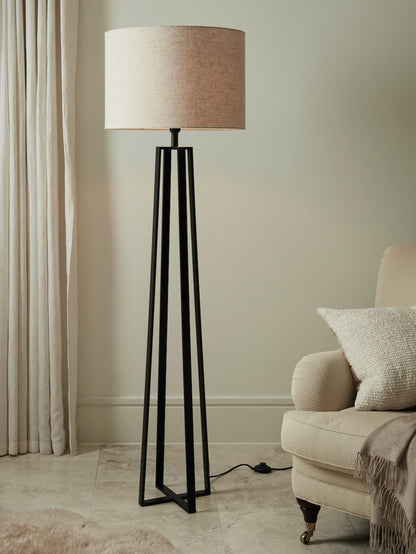 Lampadaire Zane noir avec abat-jour naturel