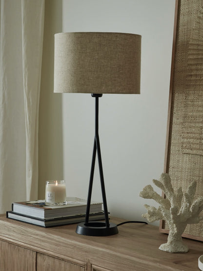 Lampe de table noire Zia avec abat-jour naturel
